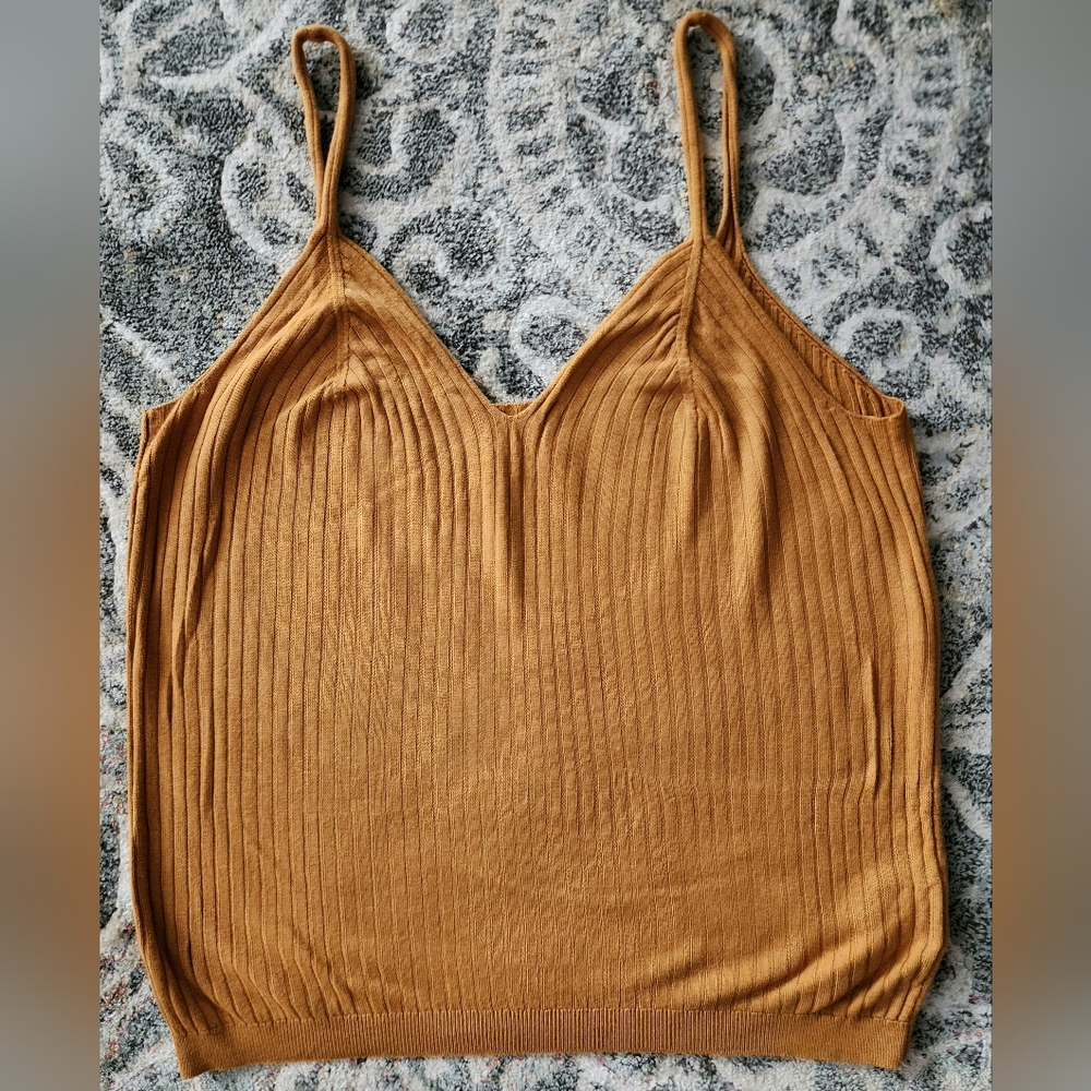 Anthropologie Golden Ribbed Tank Top
